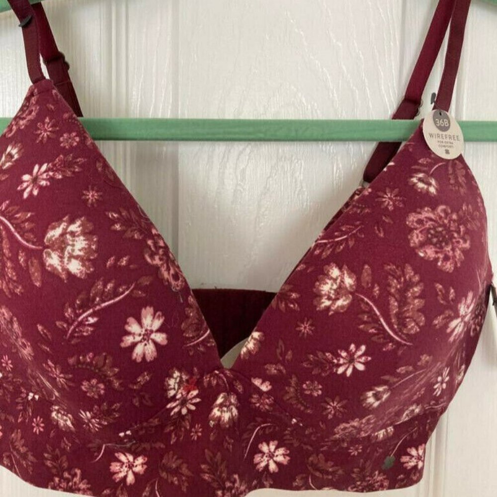 Lucky Brand Wirefree Pink Floral Wireless Comfort Boho Hippie Women's Bra 36B
